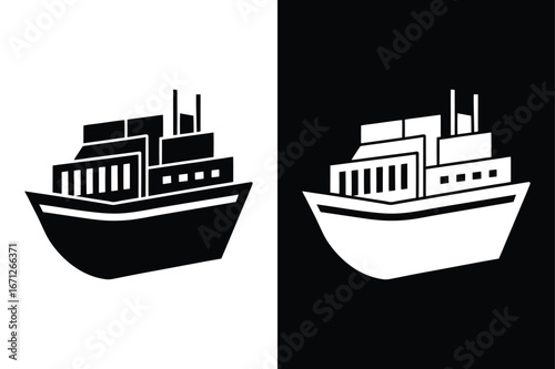 Minimal Cargo Ship Vector. Isolated Silhouette Transport Icon