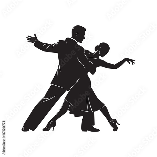 Vector art of silhouette of a tango couple in passionate dance, capturing the elegance and romance of a traditional performance art