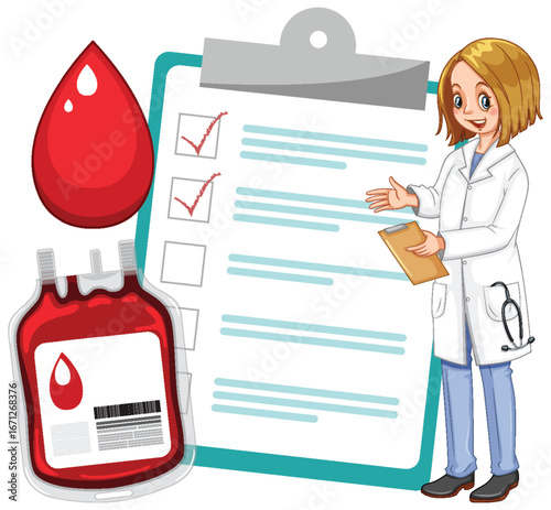 Female Doctor Presenting Blood Donation Checklist Illustration