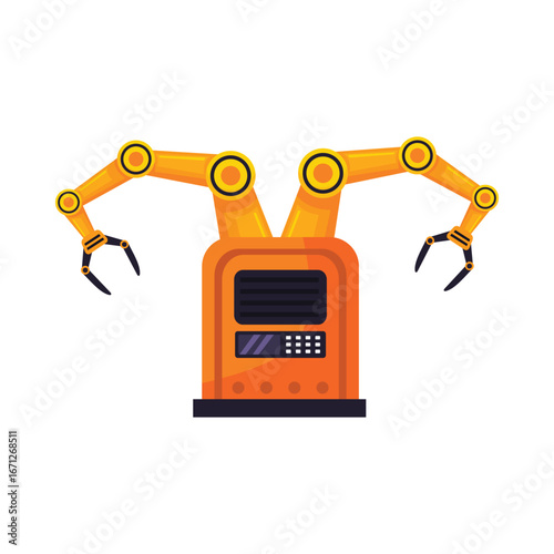 A powerful dual-arm robotic machine equipped with multiple grippers, designed for multitasking in automated assembly lines, precision engineering, and industrial robotics applications.