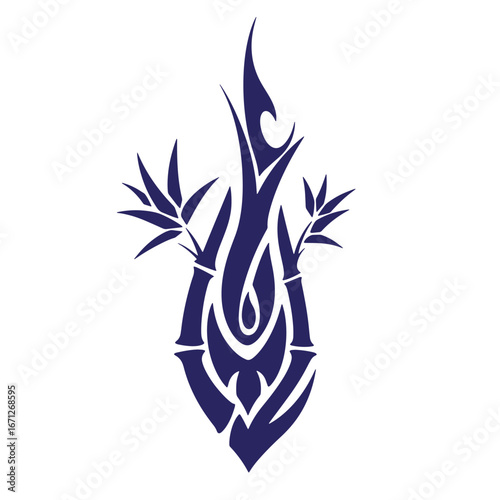 Elegant abstract bamboo vector design in deep blue color depicting nature and serenity