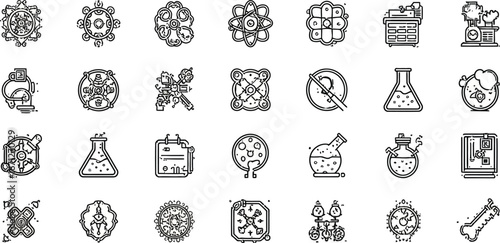 Science and laboratory equipment icons vector set for research and experiment