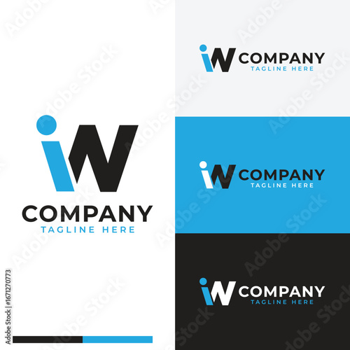 Bold letter I and W or IW logo symbol icon flat stock vector design