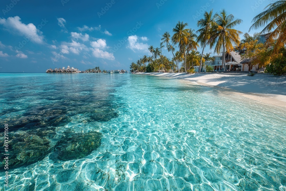 Fototapeta premium Tropical beach paradise with crystal-clear water