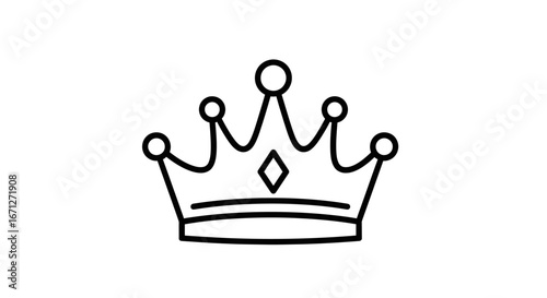 Simple Black and White Crown Outline with Diamond