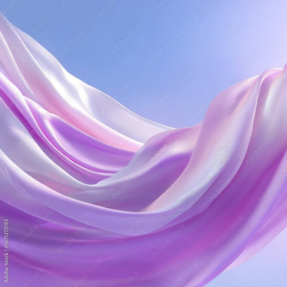 Obraz premium Soft, flowing, pastel-pink fabric against a light-blue sky