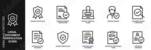 Legal Document Verification Line Icon Set