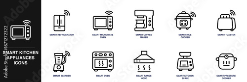 Smart Kitchen Appliances Line Icon Set