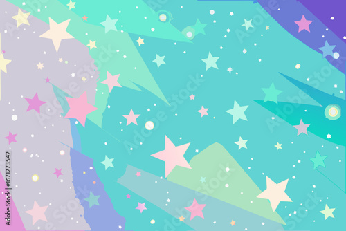 Colorful abstract background with pastel stars and rays of light shining brightly everywhere