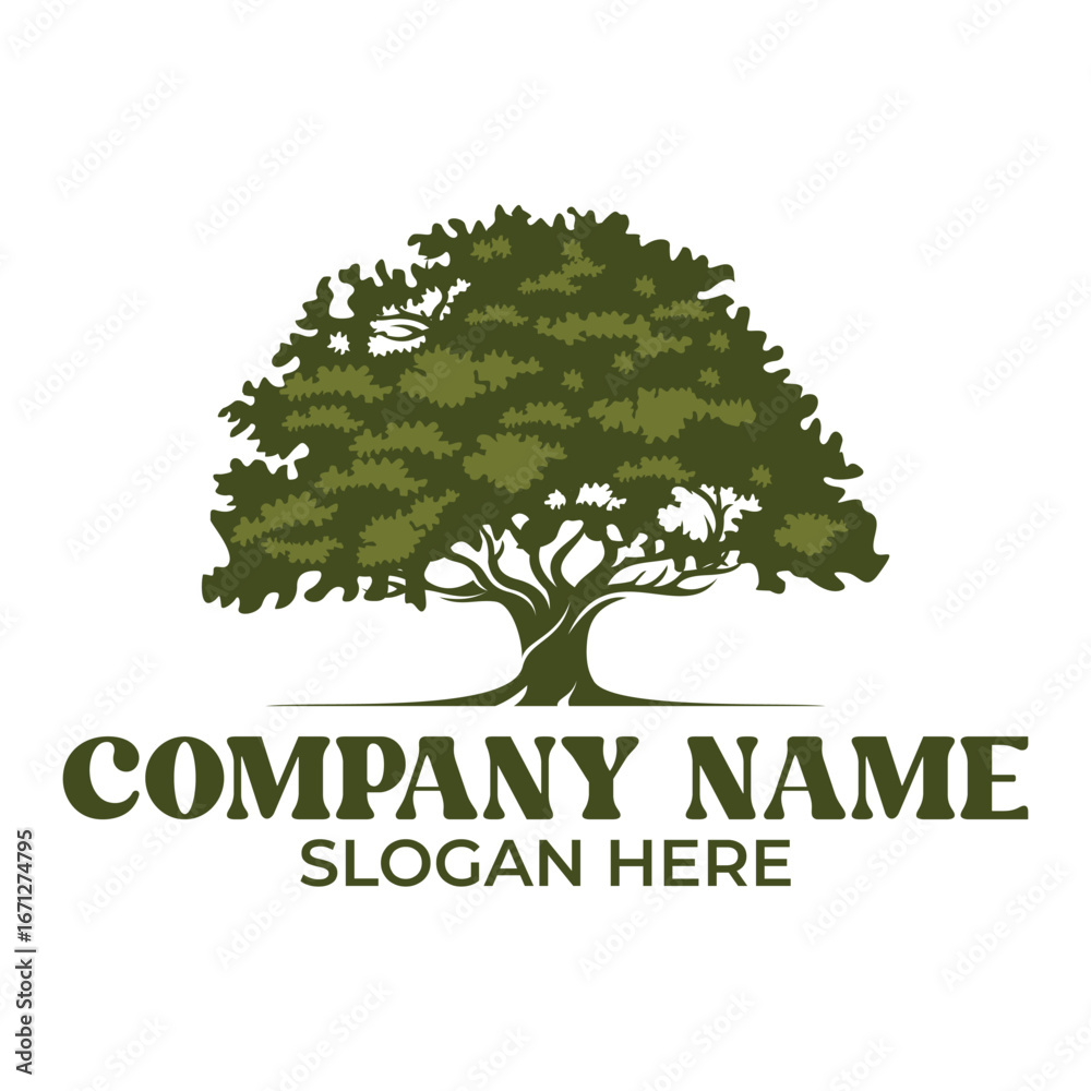 Obraz premium Oak tree logo design illustration. tree vector silhouette template
