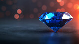 Radiant blue diamond glowing with vibrant light on dark surface, showcasing its sparkling facets and elegant beauty