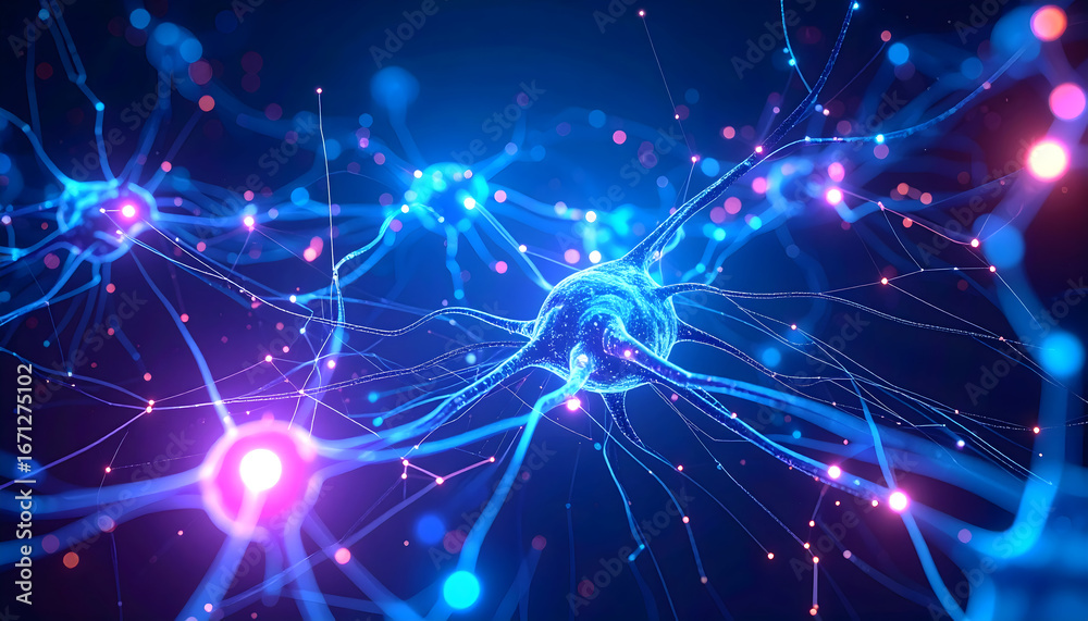 Fototapeta premium Glowing Neural Network Connections Abstract Background