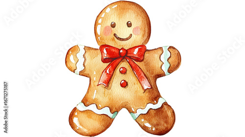 watercolor christmas gingerbread man isolated on a transparent background