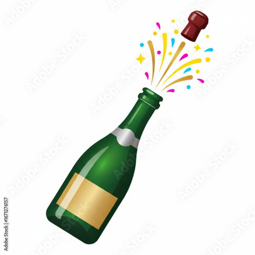 Celebrate Success Champagne Bottle Popping Open with Confetti and Bubbles - Festive Illustration