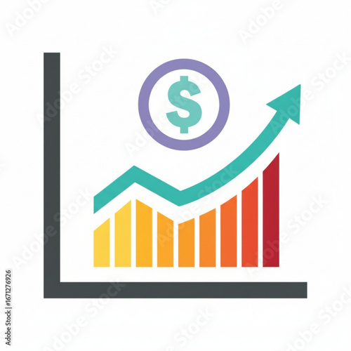Financial Growth Chart with Dollar Symbol and Upward Trend Arrow, Illustrating Business Progress and Investment Success