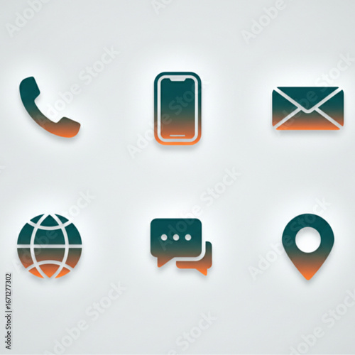A modern collection of flat design icons depicting various essential digital communication and contact methods for contemporary connectivity