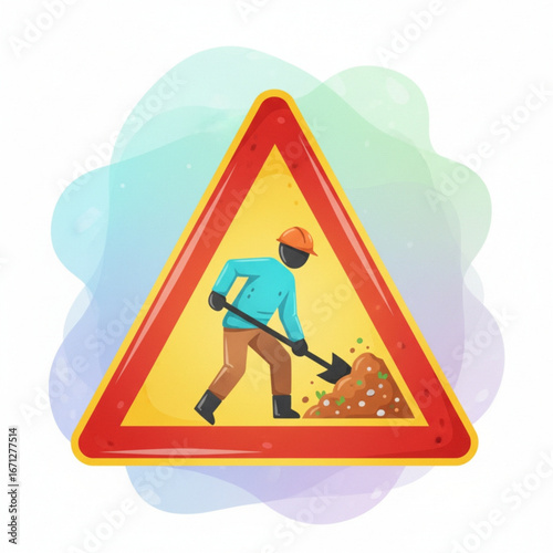 Construction Zone Ahead Safety Sign Depicting a Worker Digging with a Shovel - Roadwork Warning 13_20250828_095530_0012