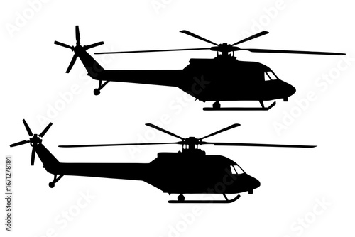 Helicopter hovering silhouette vector