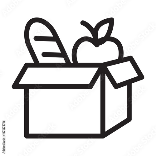 Food Donation Box Line Icon of Volunteering and Charity Icon Set
