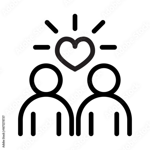 Two People with Heart Line Icon of Volunteering and Charity Icon Set