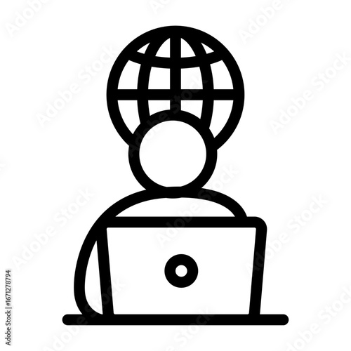 Global Remote Work Line Icon of Digital Nomad Lifestyle Icon Set