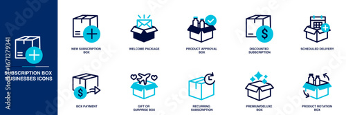 Subscription Box Businesses Blue Colored Outline Icon Set