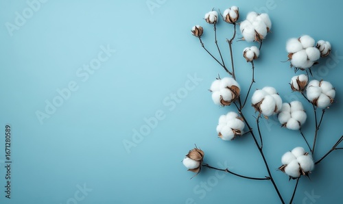 Elegant and serene aesthetic background featuring a simplistic cotton plant design, perfect for social media posts with ample blank space for text or creative elements, Generative AI