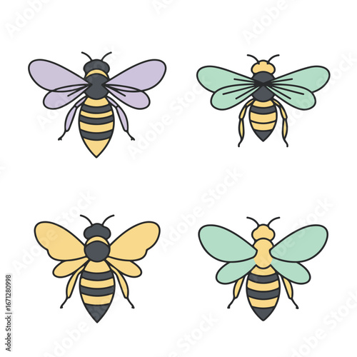 Colorful bee illustrations