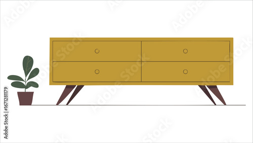 flat modern yellow Scandinavian chest of drawers vector illustration isolated on white background