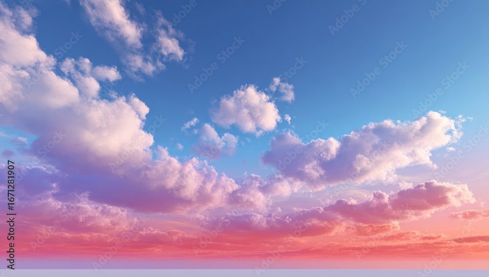 Obraz premium Pastel sunset sky with fluffy clouds