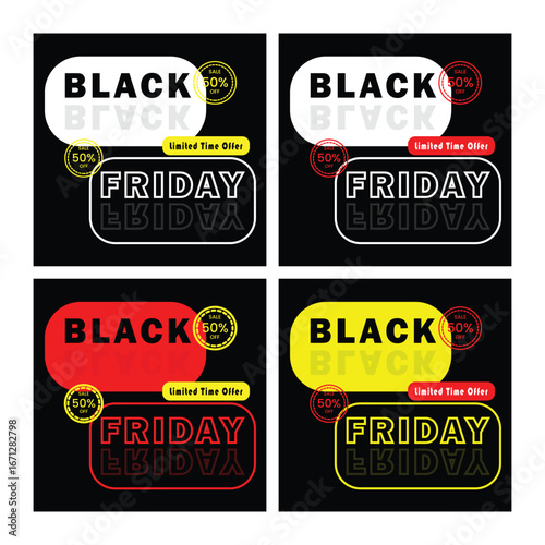Black Friday Sales Offer Poster. Limited time offer of Black Friday with Tifty Percent Off
