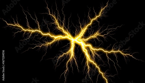 Golden electric discharge branches out dramatically against a black background.