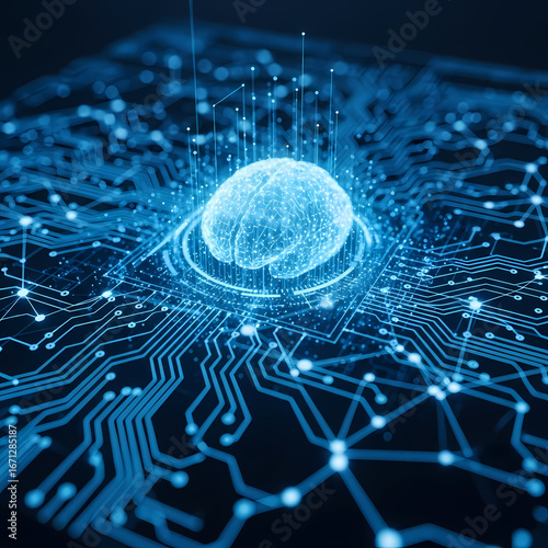 Modern tech innovation showing neural circuits and data flow