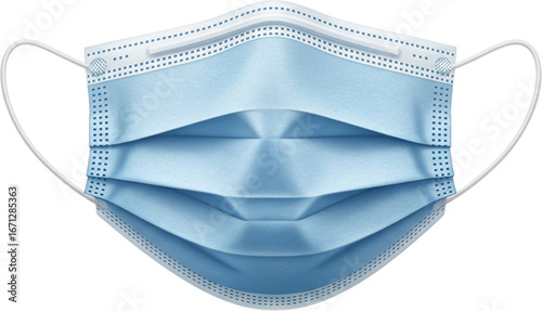 Light Blue Disposable Medical Face Mask with Ear Loops Isolated on Transparent Background