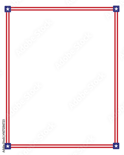 Portrait American flag theme style rectangular square frame or border vertical template USA red blue for independence day document, invitation decorative 4th July patriotic celebrations