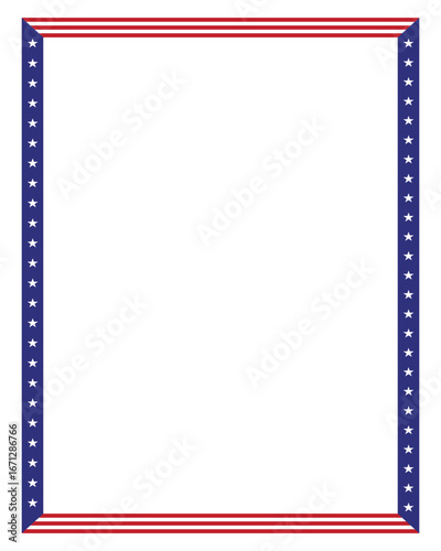 Portrait American flag theme style rectangular square frame or border vertical template USA red blue for independence day document, invitation decorative 4th July patriotic celebrations