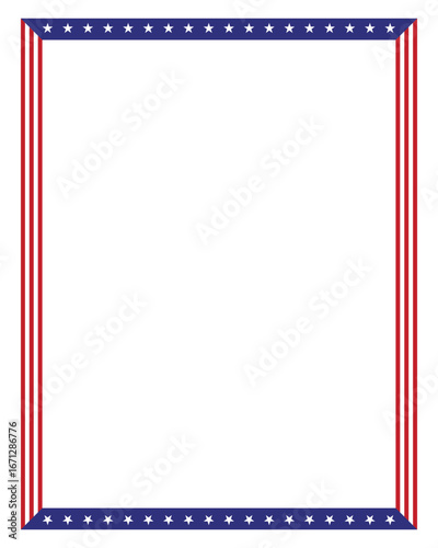 Portrait American flag theme style rectangular square frame or border vertical template USA red blue for independence day document, invitation decorative 4th July patriotic celebrations