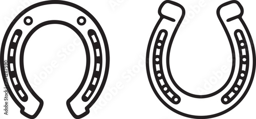 Two black outline horseshoes facing opposite directions on white background