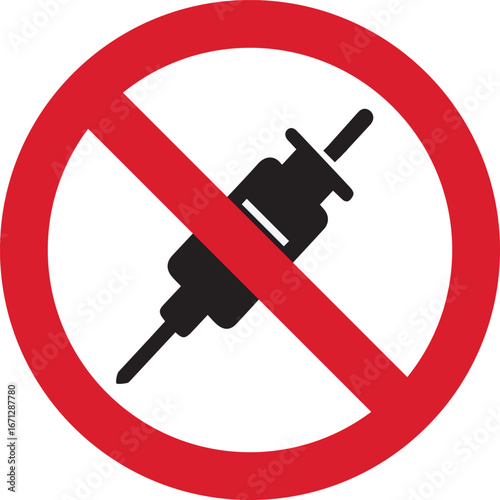 No injection prohibition warning sign with transparent background.