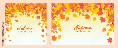 Bright autumn background with colorful fall leaves, maple, and oak branches. Perfect seasonal vector design and illustration for banners, wallpapers, Thanksgiving, and nature-themed projects.