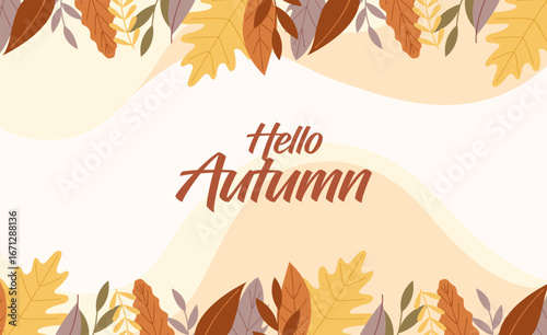 Bright autumn background with colorful fall leaves, maple, and oak branches. Perfect seasonal vector design and illustration for banners, wallpapers, Thanksgiving, and nature-themed projects.