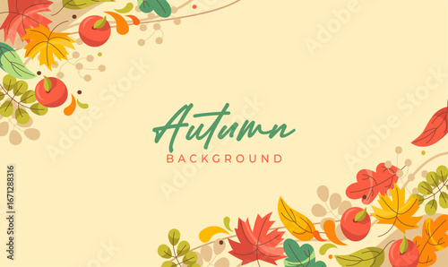 Bright autumn background with colorful fall leaves, maple, and oak branches. Perfect seasonal vector design and illustration for banners, wallpapers, Thanksgiving, and nature-themed projects.