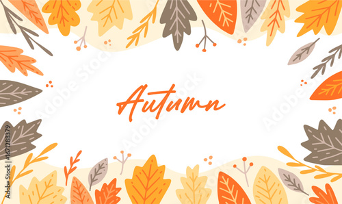 Bright autumn background with colorful fall leaves, maple, and oak branches. Perfect seasonal vector design and illustration for banners, wallpapers, Thanksgiving, and nature-themed projects.