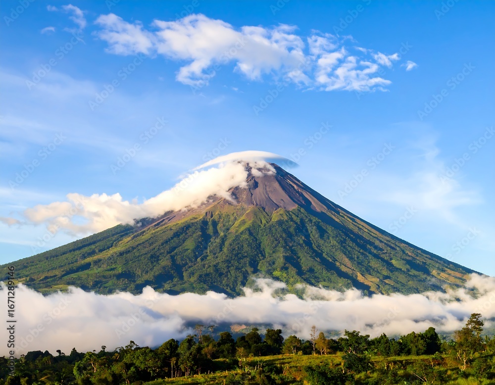 Obraz premium Majestic Volcano Sunrise, Tropical Landscape