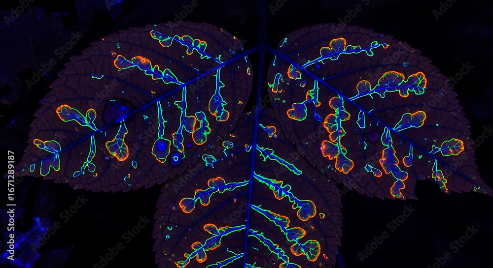 Obraz premium Abstract Bioluminescent Organism - Glowing Blue-Green Neural Network on Dark Canvas.