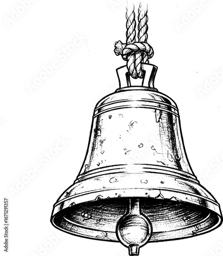 Classic brass bell with clapper, with hand-drawn style