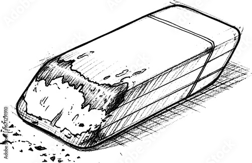 pencil eraser half used and worn, with hand-drawn style