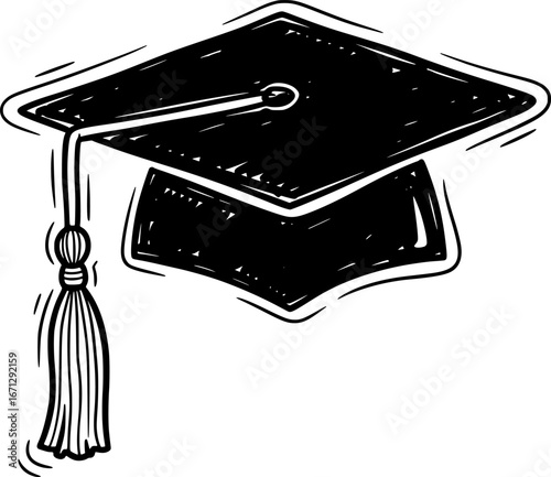 Graduation cap diploma icon, with hand-drawn style