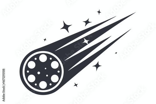 Meteor icon shows falling black comet and surrounding stars on a white backdrop