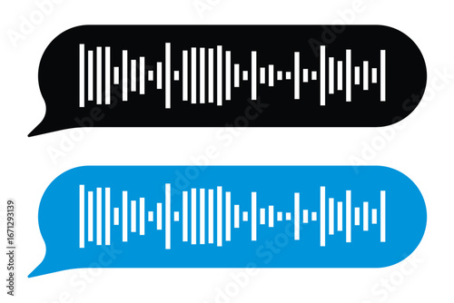 Voice message bubble with sound wave, showing paused playback, representing the action of listening to a voice message in a chat application in eps 10.